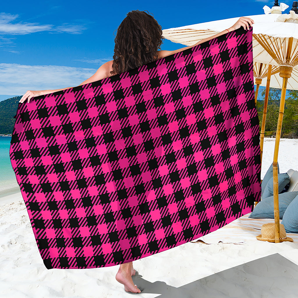 Hot Pink Buffalo Plaid Print Beach Sarong Wrap