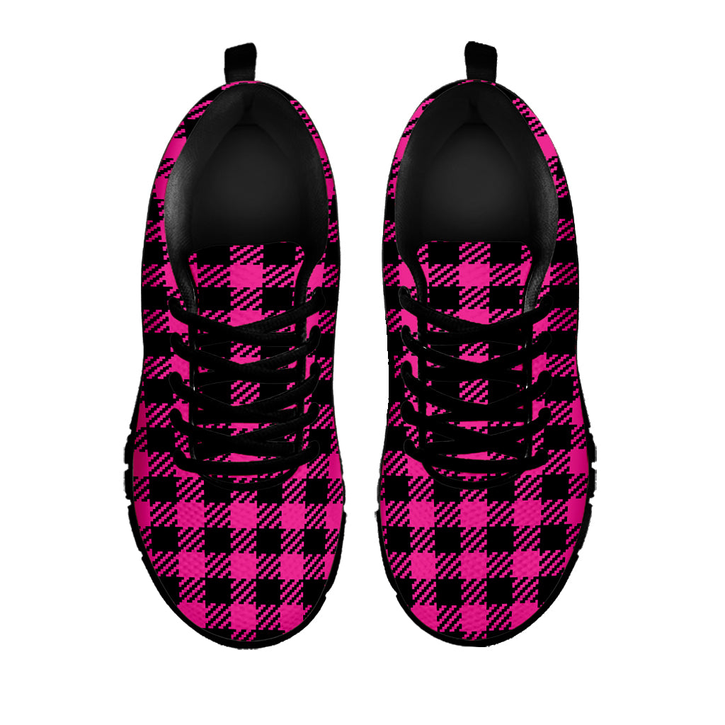 Hot Pink Buffalo Plaid Print Black Sneakers