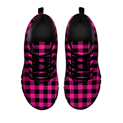 Hot Pink Buffalo Plaid Print Black Sneakers