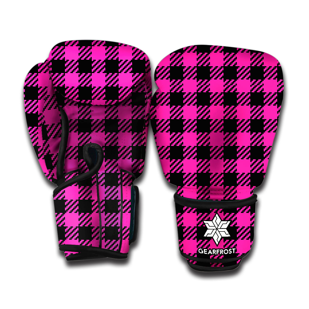 Hot Pink Buffalo Plaid Print Boxing Gloves