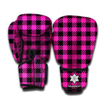 Hot Pink Buffalo Plaid Print Boxing Gloves