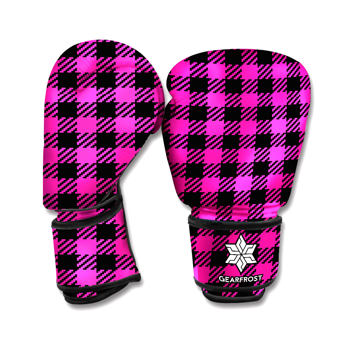 Hot Pink Buffalo Plaid Print Boxing Gloves