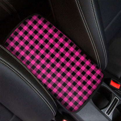Hot Pink Buffalo Plaid Print Car Center Console Cover