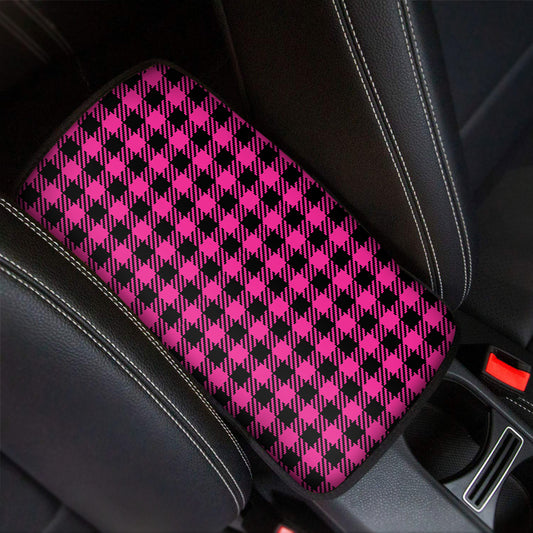 Hot Pink Buffalo Plaid Print Car Center Console Cover
