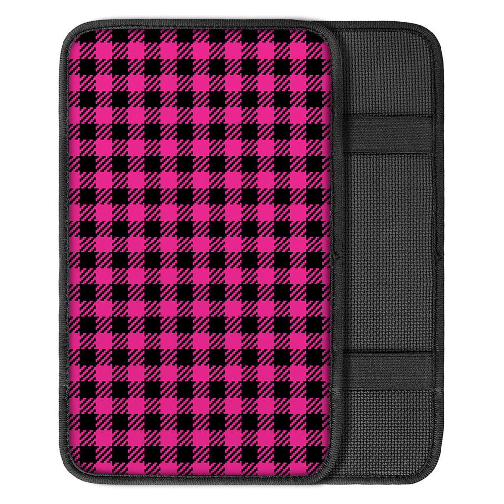 Hot Pink Buffalo Plaid Print Car Center Console Cover