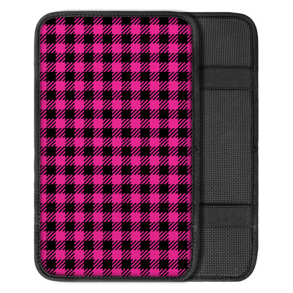Hot Pink Buffalo Plaid Print Car Center Console Cover