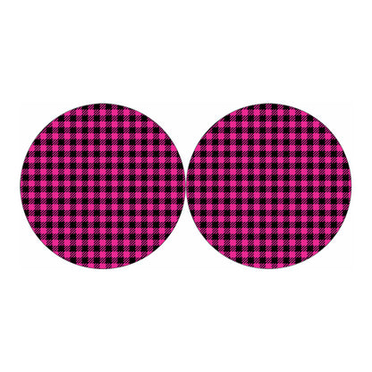 Hot Pink Buffalo Plaid Print Car Coasters