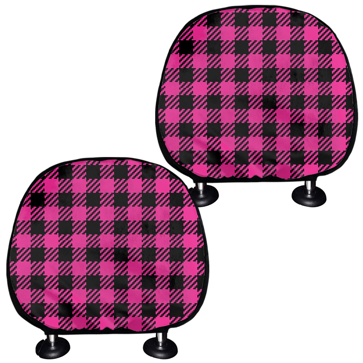 Hot Pink Buffalo Plaid Print Car Headrest Covers