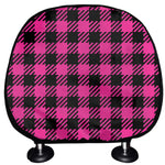 Hot Pink Buffalo Plaid Print Car Headrest Covers