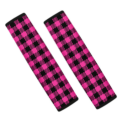 Hot Pink Buffalo Plaid Print Car Seat Belt Covers
