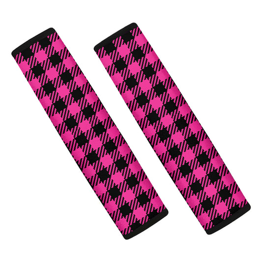 Hot Pink Buffalo Plaid Print Car Seat Belt Covers