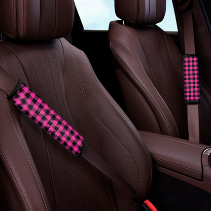 Hot Pink Buffalo Plaid Print Car Seat Belt Covers