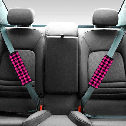 Hot Pink Buffalo Plaid Print Car Seat Belt Covers