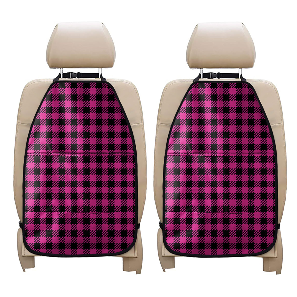 Hot Pink Buffalo Plaid Print Car Seat Organizers