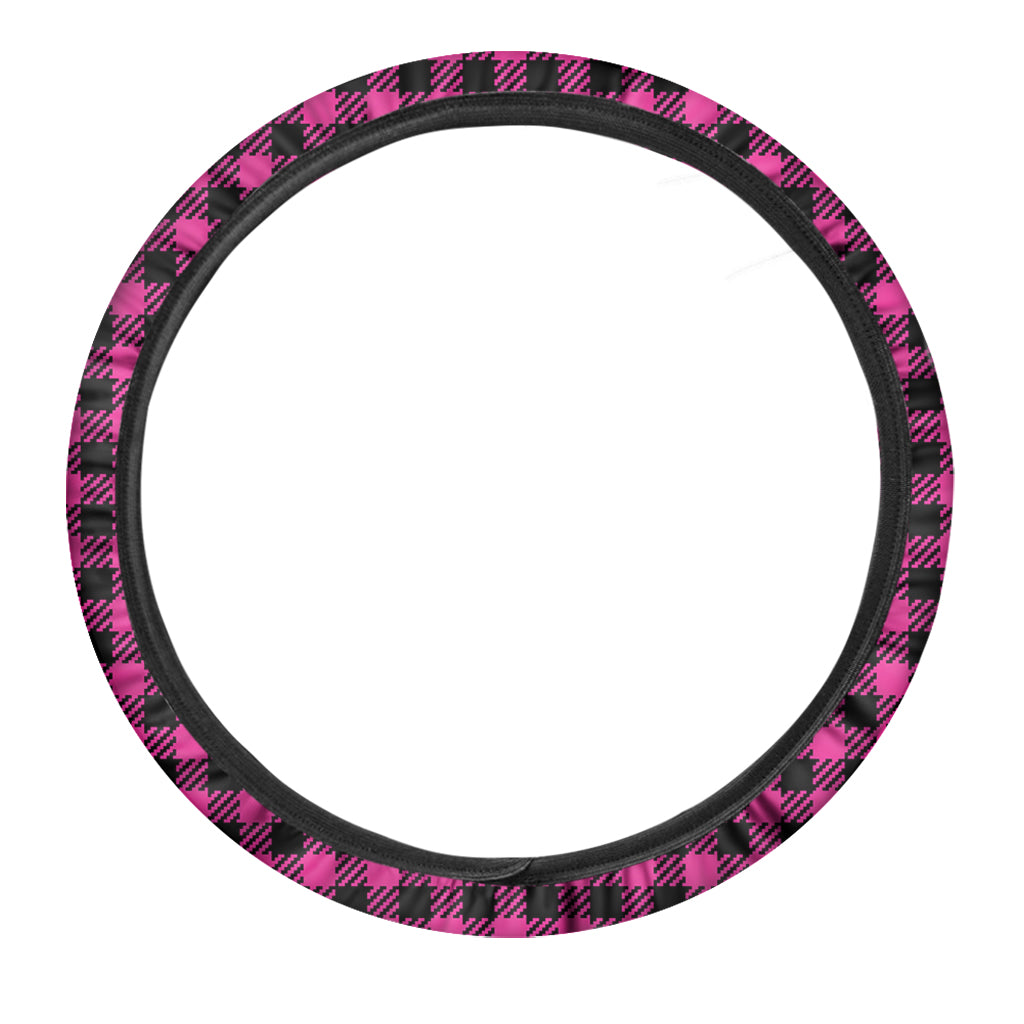 Hot Pink Buffalo Plaid Print Car Steering Wheel Cover