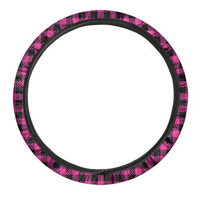 Hot Pink Buffalo Plaid Print Car Steering Wheel Cover