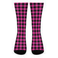 Hot Pink Buffalo Plaid Print Crew Socks
