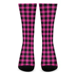 Hot Pink Buffalo Plaid Print Crew Socks
