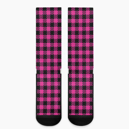 Hot Pink Buffalo Plaid Print Crew Socks