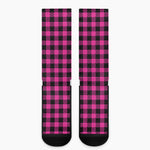 Hot Pink Buffalo Plaid Print Crew Socks