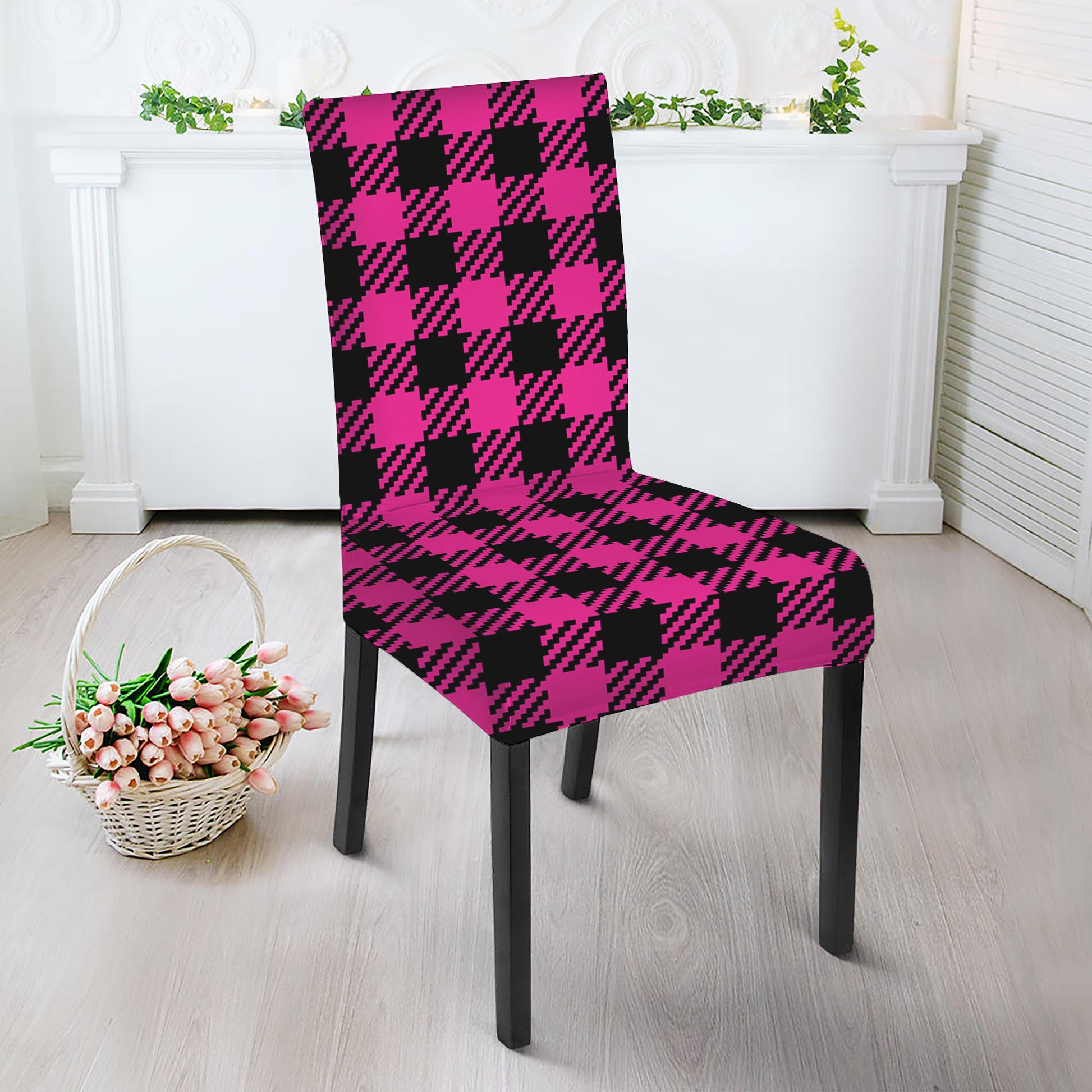 Hot Pink Buffalo Plaid Print Dining Chair Slipcover