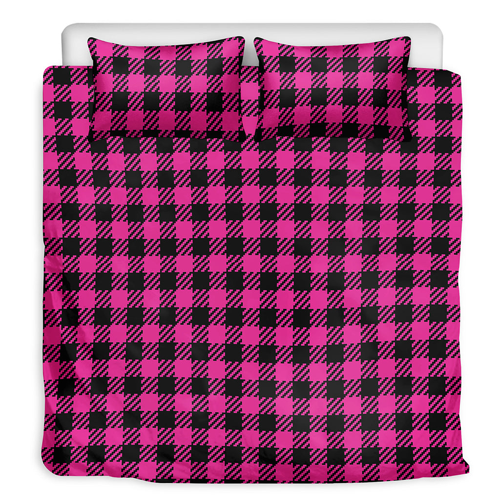 Hot Pink Buffalo Plaid Print Duvet Cover Bedding Set