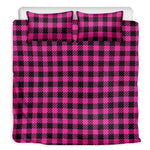 Hot Pink Buffalo Plaid Print Duvet Cover Bedding Set