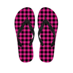 Hot Pink Buffalo Plaid Print Flip Flops