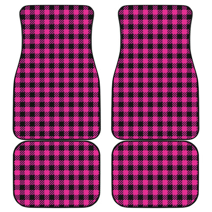 Hot Pink Buffalo Plaid Print Front and Back Car Floor Mats