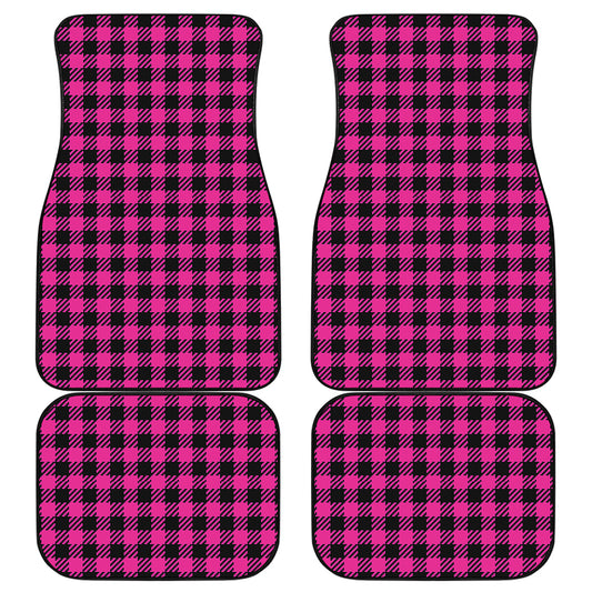Hot Pink Buffalo Plaid Print Front and Back Car Floor Mats