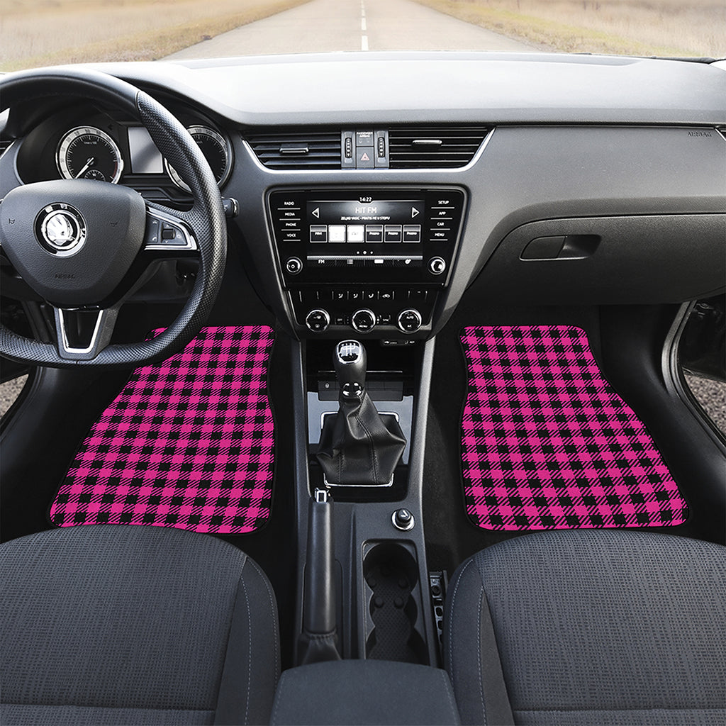 Hot Pink Buffalo Plaid Print Front and Back Car Floor Mats