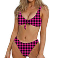 Hot Pink Buffalo Plaid Print Front Bow Tie Bikini