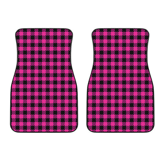 Hot Pink Buffalo Plaid Print Front Car Floor Mats