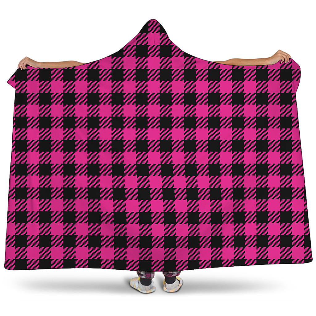 Hot Pink Buffalo Plaid Print Hooded Blanket