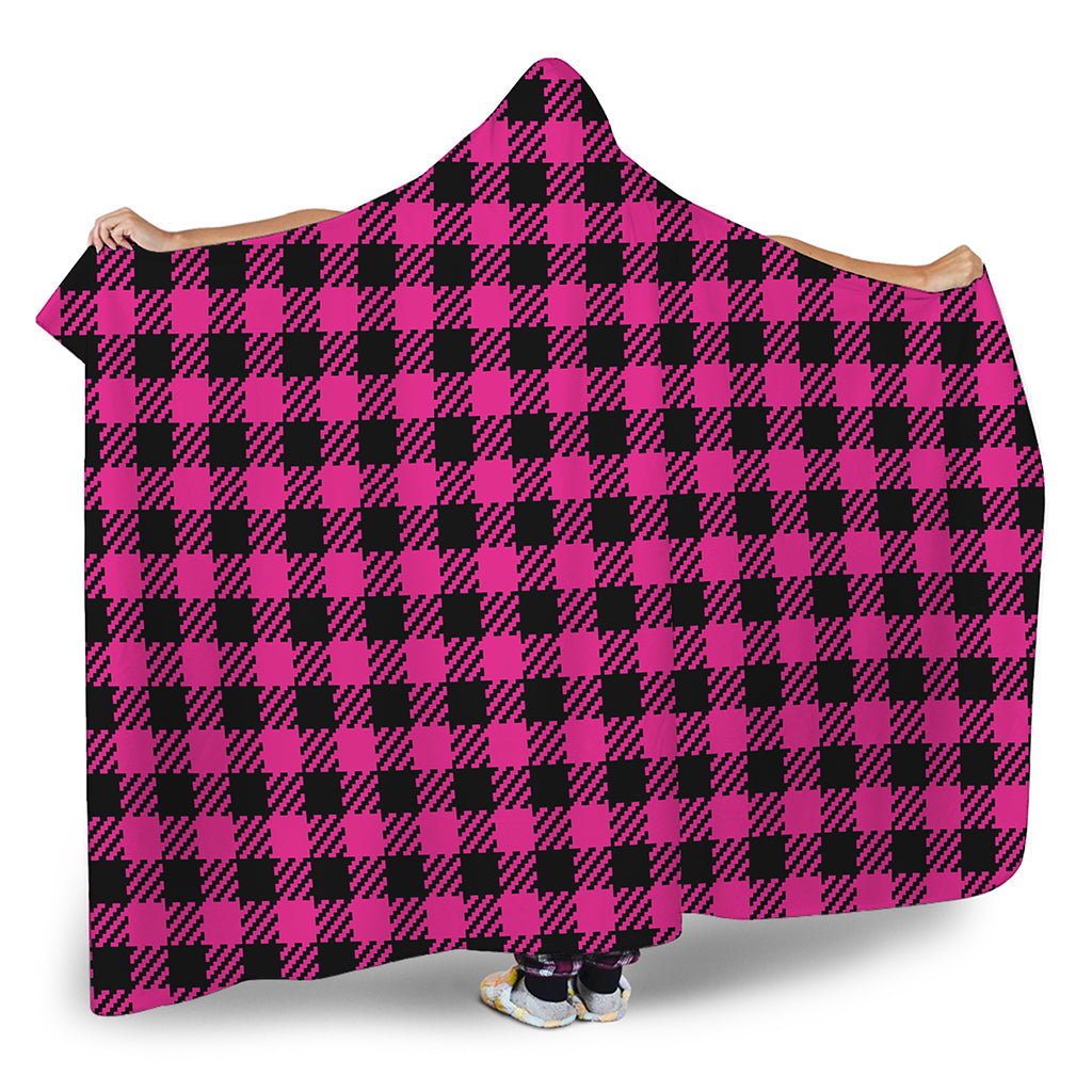 Hot Pink Buffalo Plaid Print Hooded Blanket