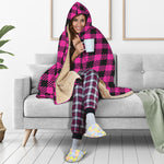 Hot Pink Buffalo Plaid Print Hooded Blanket