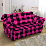 Hot Pink Buffalo Plaid Print Loveseat Slipcover