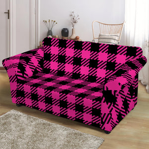 Hot Pink Buffalo Plaid Print Loveseat Slipcover