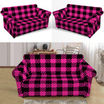 Hot Pink Buffalo Plaid Print Loveseat Slipcover