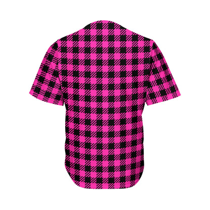 Hot Pink Buffalo Plaid Print Men's Baseball Jersey