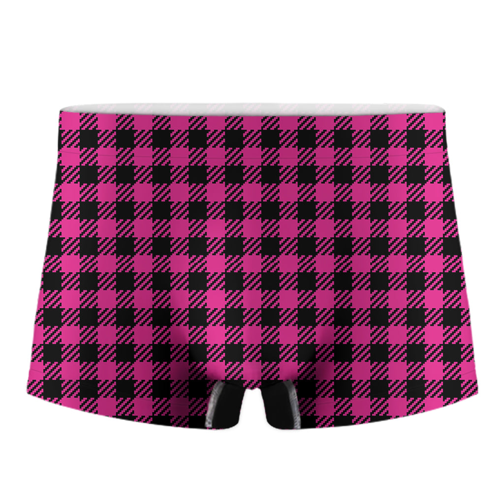 Hot Pink Buffalo Plaid Print Men's Boxer Briefs