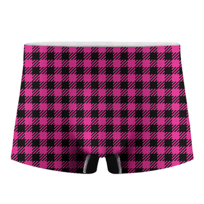 Hot Pink Buffalo Plaid Print Men's Boxer Briefs