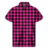 Hot Pink Buffalo Plaid Print Men's Short Sleeve Shirt