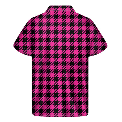 Hot Pink Buffalo Plaid Print Men's Short Sleeve Shirt