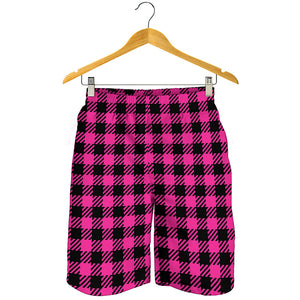 Hot Pink Buffalo Plaid Print Men's Shorts