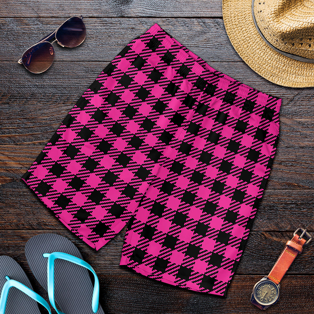 Hot Pink Buffalo Plaid Print Men's Shorts