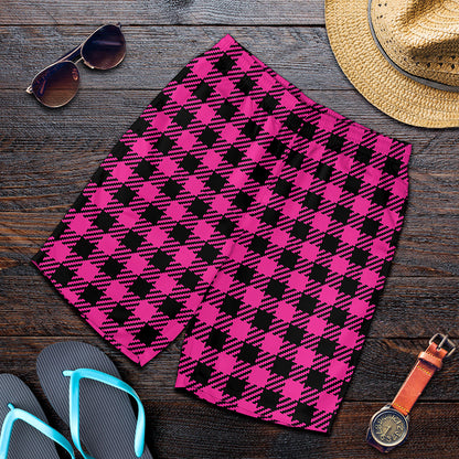 Hot Pink Buffalo Plaid Print Men's Shorts
