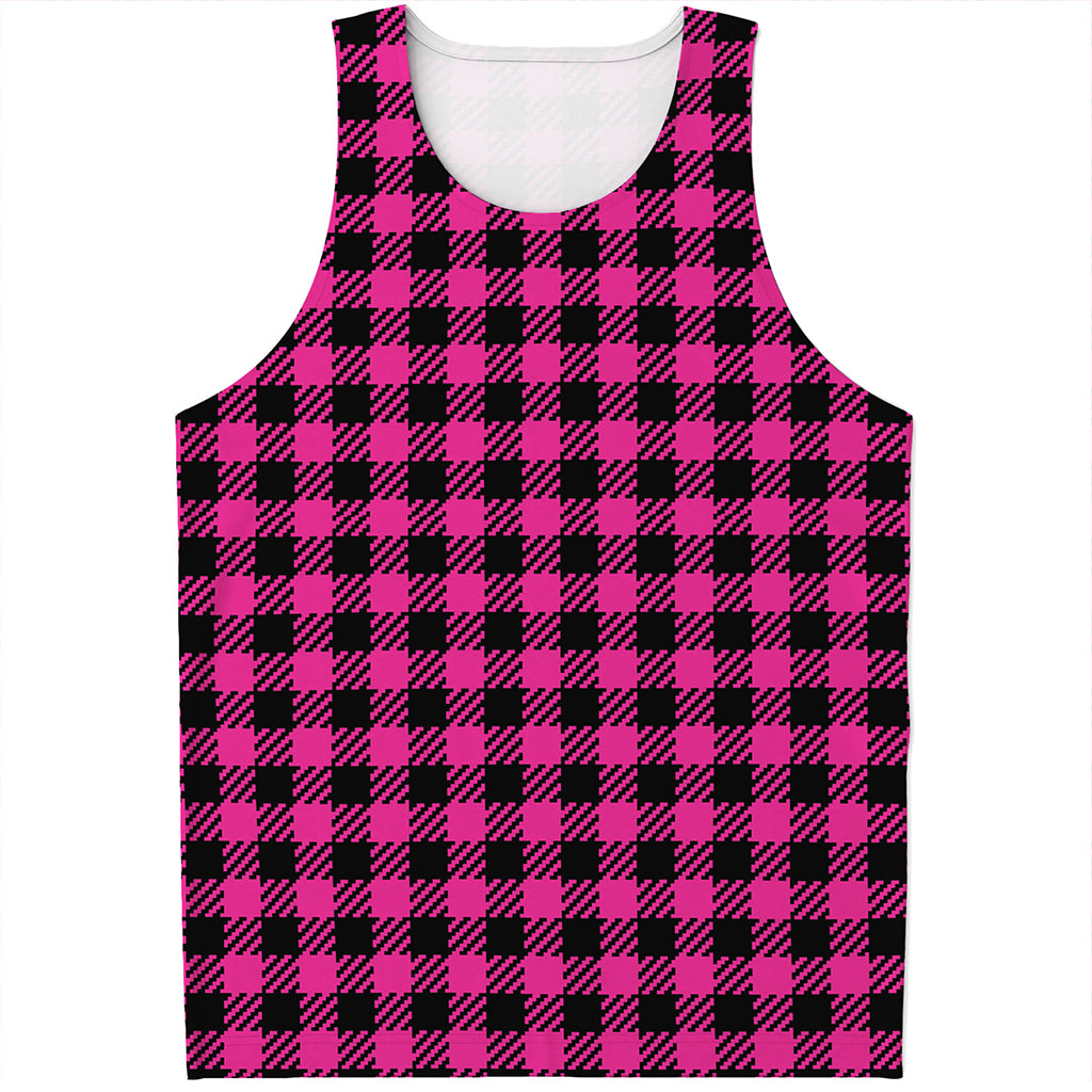 Hot Pink Buffalo Plaid Print Men's Tank Top