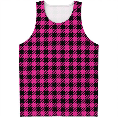 Hot Pink Buffalo Plaid Print Men's Tank Top