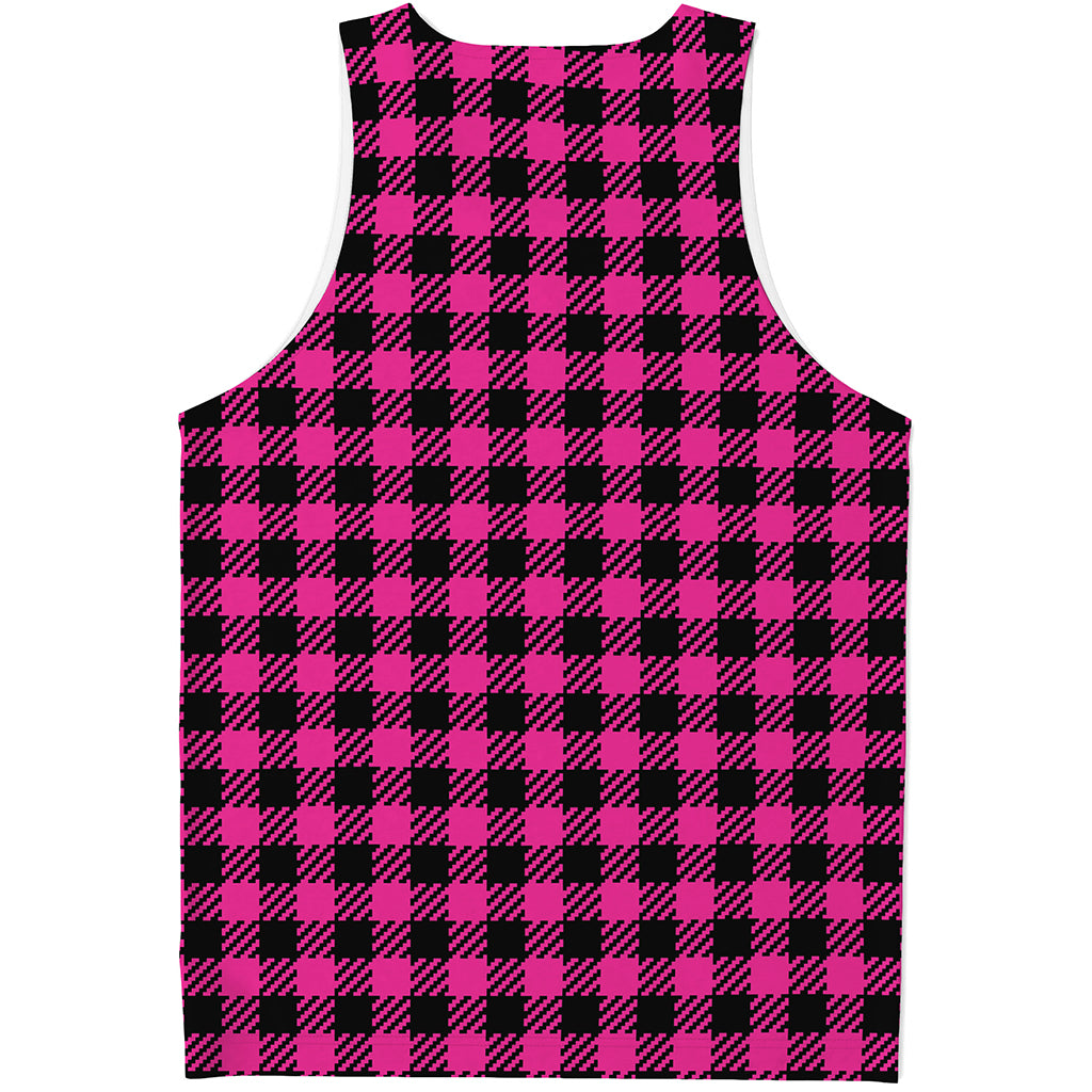 Hot Pink Buffalo Plaid Print Men's Tank Top